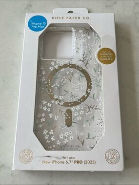 Rifle Paper Co. Clear Floral MagSafe iPhone 15 Pro Max Case - White & Gold